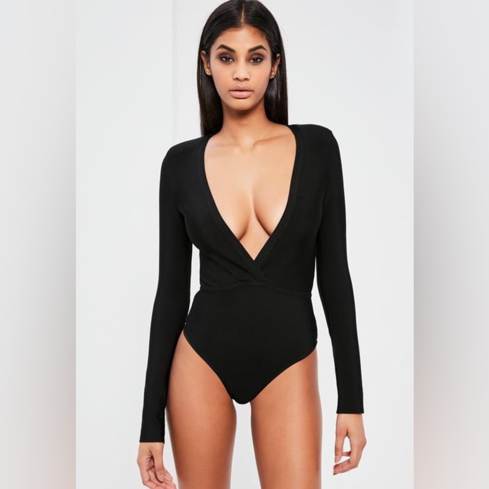 NWT Missguided Peace and Love Plunge Front Bandage Bodysuit